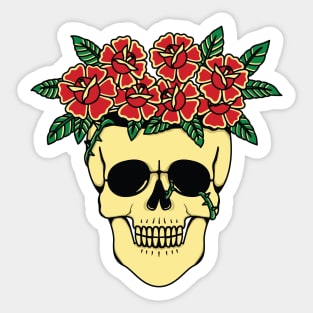 head skull pot with rose Sticker